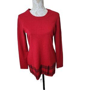 Kim Rogers Sweater Tunic Red W/plaid Trim Long Sleeve Tunic NWT Women's Medium